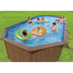 Piscine hors sol ovale Hydrium™ 730x360x130cm en acier aspect bois - Bestway