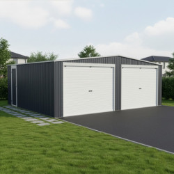 Garage double 637x513cm en acier galvanisé gris anthracite avec portes enroulables - X-METAL