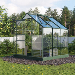 Serre de jardin Planet 3,8m² en aluminium émeraude et verre de sécurité 3mm - Vitavia