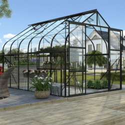 Serre de jardin Diana 9,9m² en aluminium noir et verre de sécurité 3mm - Vitavia