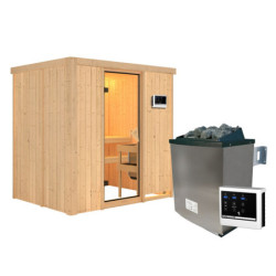 Sauna traditionnel BODIN - 1 à 2 places 68mm avec poêle 9000W ctrl externe sans couronne - KARIBU