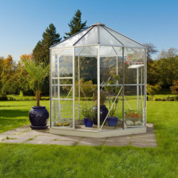 Serre de jardin hexagonale Hera 4,5m² en aluminium anodisé et vitrage combiné - Vitavia