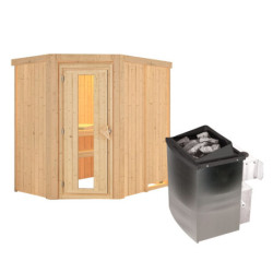 Sauna traditionnel d'angle CARIN - poêle 9000W ctrl intégré sans couronne - KARIBU