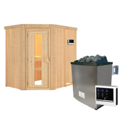 Sauna traditionnel d'angle CARIN - poêle 9000W ctrl externe sans couronne - KARIBU